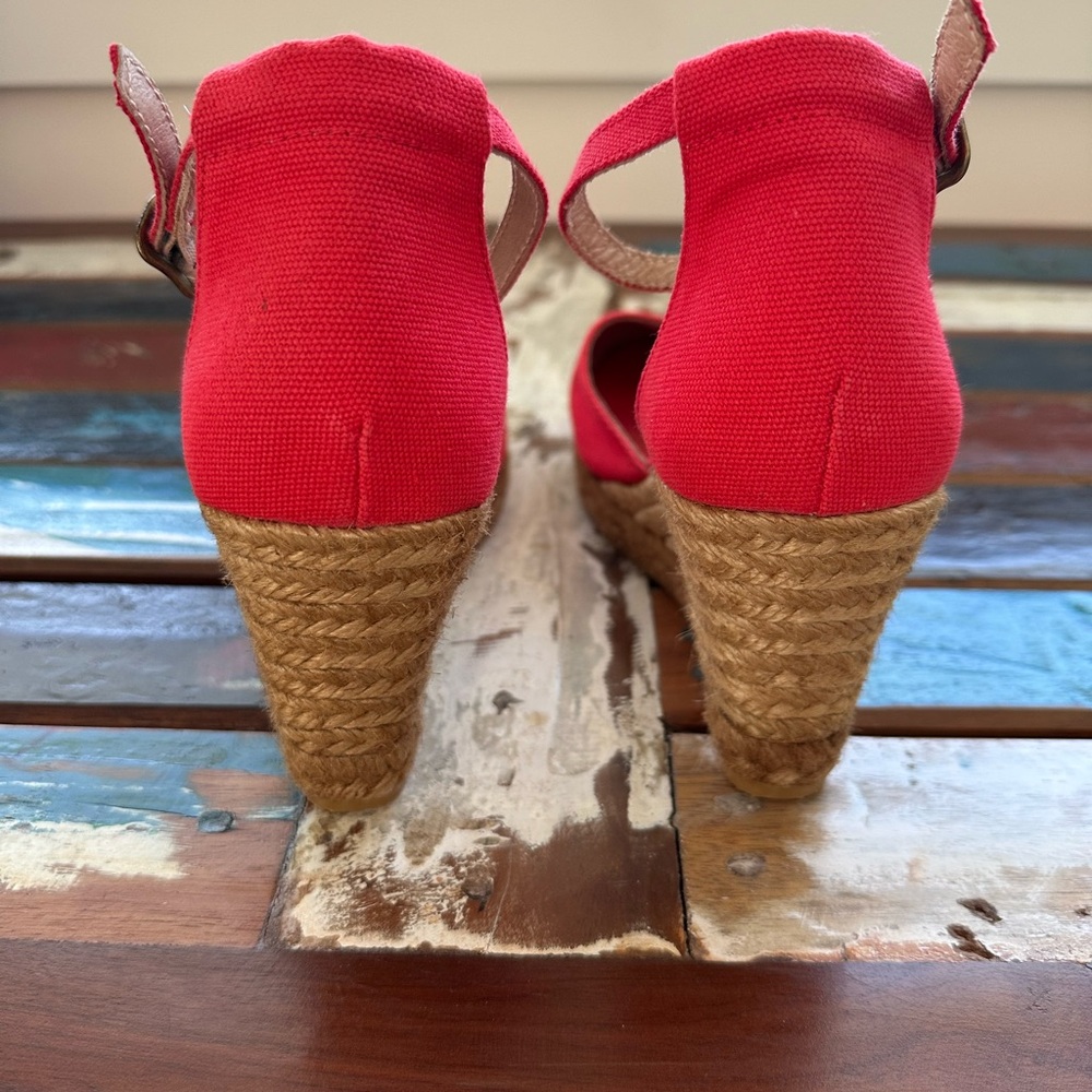 Red Espadrille Wedges with Ankle Strap - Picture 5 of 7